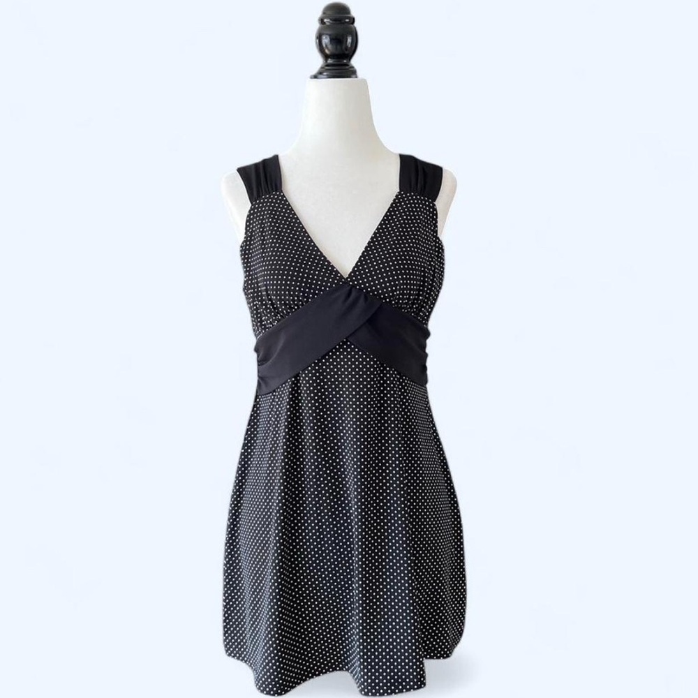 Vintage Black White Polka Dot Babydoll Mini Dress Top Medium